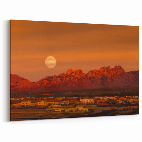 New Mexico Wall Art – Full Moon over Organ Mountains in Sunset Landscape