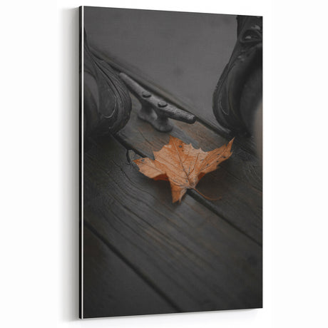 Rustic Autumn Leaf on Deck Wall Art – Farmhouse Decor with Vintage Charm