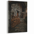 Rustic Stone Building with Firewood Wall Art – Farmhouse Decor Charm