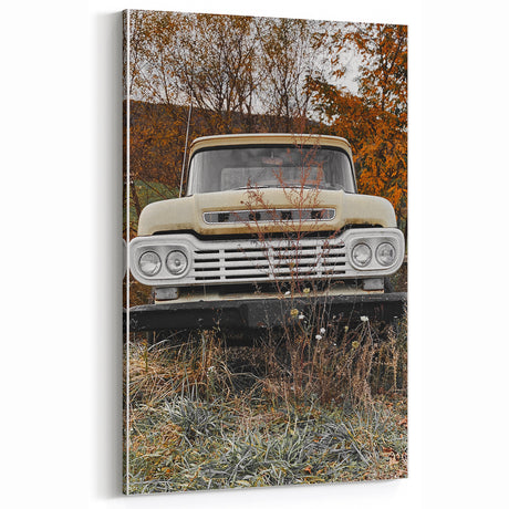Rustic Wall Art: Vintage Abandoned Truck in Autumn Scene