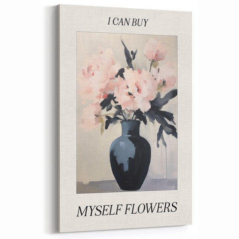 Electric Floral Art with 'Buy Myself Flowers' Text | Modern Wall Decor