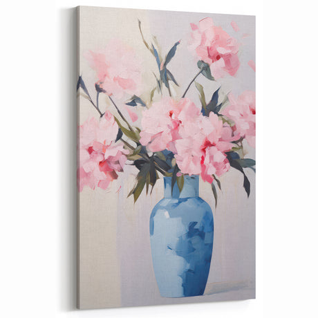 Electric Floral Art with Blue Vase and Pink Flowers | Modern Wall Decor