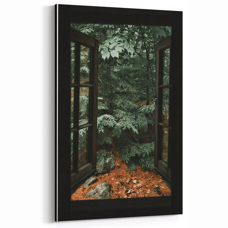 Rustic Window Forest View Wall Art - Vintage Farmhouse Nature Print
