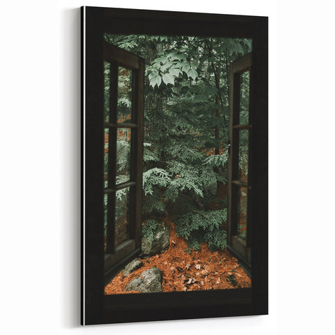 Rustic Window Forest View Wall Art - Vintage Farmhouse Nature Print