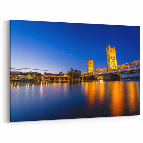 Sacramento Tower Bridge at Dusk – Illuminated Riverfront Cityscape Art