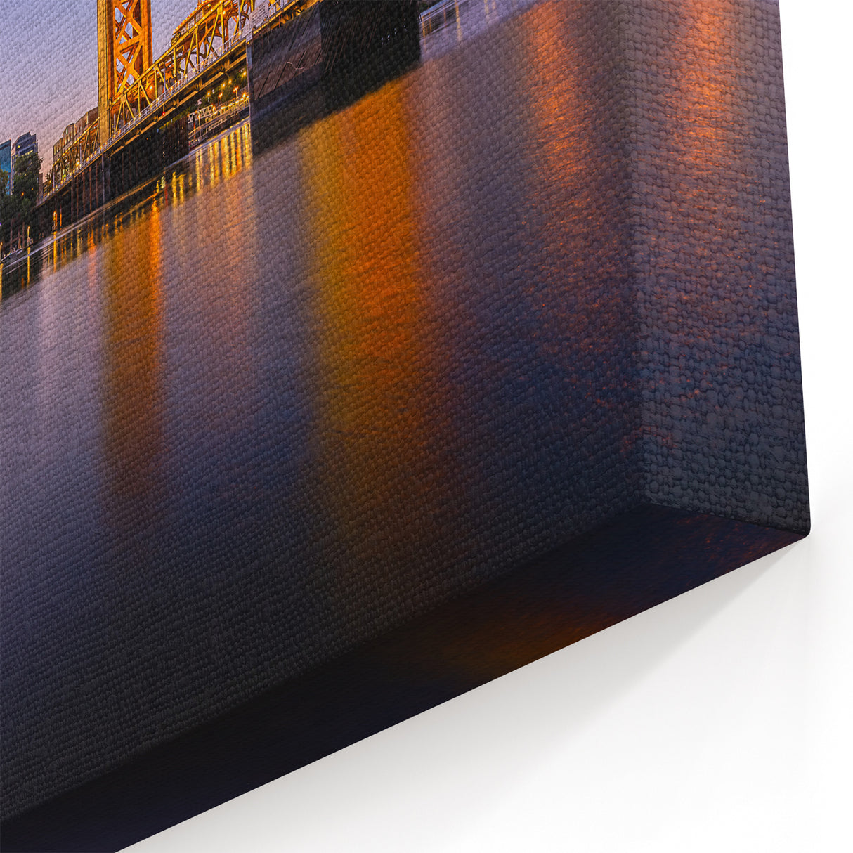 Golden Reflection of Sacramento’s Tower Bridge – Sunset Urban Art