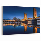 Sacramento Night Skyline – Tower Bridge and River Reflection Wall Art