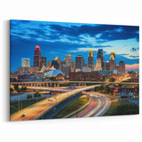 Kansas City Skyline Canvas - Vibrant Night Downtown Cityscape Print