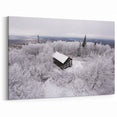 Adirondacks Wall Art – Snowy Cabin in Winter Forest with Mountain View