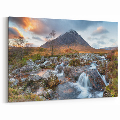 Scottish Landscape Art - Waterfall and Buachaille Etive Mòr in Glencoe