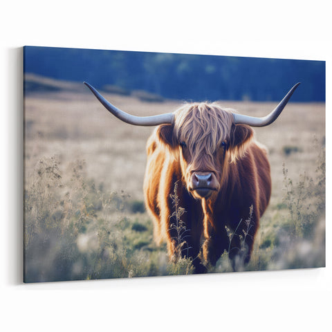 Scotland Wall Art – Majestic Highland Cow in Scenic Field Print
