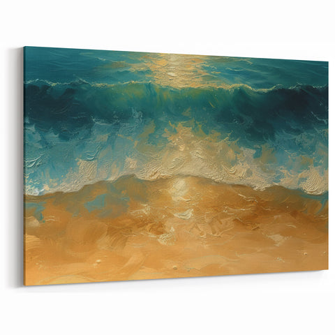 Golden Shore Coastal Wall Art – Ocean Waves Beach-Themed Nautical Print
