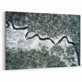 Adirondacks Canvas Art – Aerial View of Snowy River and Winter Forest