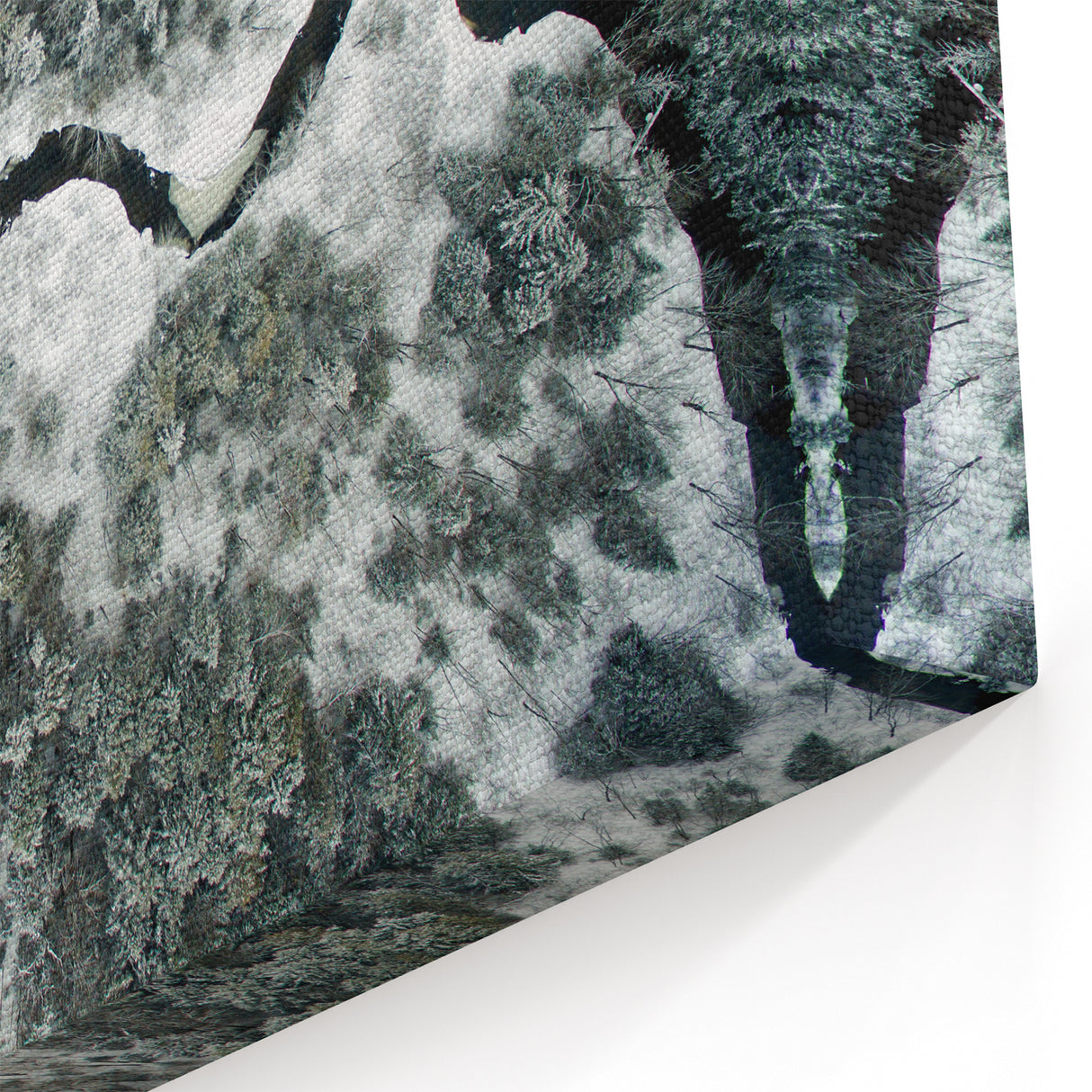 Adirondacks Canvas Art – Aerial View of Snowy River and Winter Forest