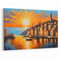 Sunset Coastal Town Wall Art – Vibrant Mediterranean Seaside Print