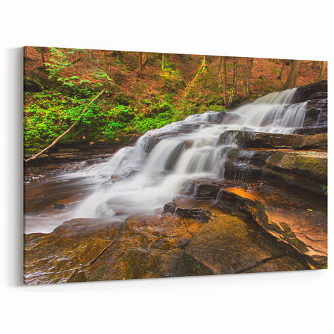 Adirondacks Landscape Prints – Flowing Waterfall in Forest Nature Scene