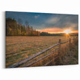 Adirondacks Wall Decor – Rustic Sunset Over Field with Wooden Fence