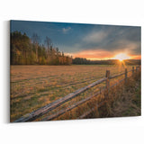 Adirondacks Wall Decor – Rustic Sunset Over Field with Wooden Fence