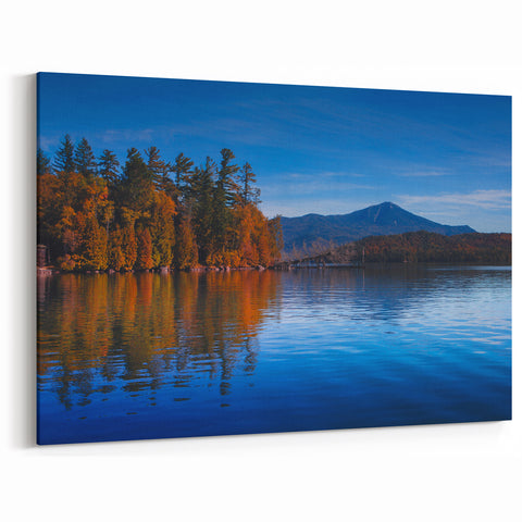 Adirondacks Landscape Prints – Autumn Lake Reflection with Mountain View