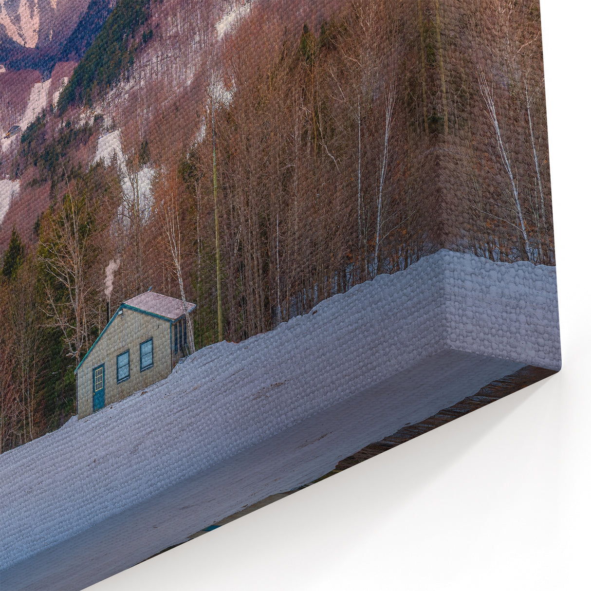 Adirondacks Canvas Art – Winter Mountain Landscape with Cabin Scene