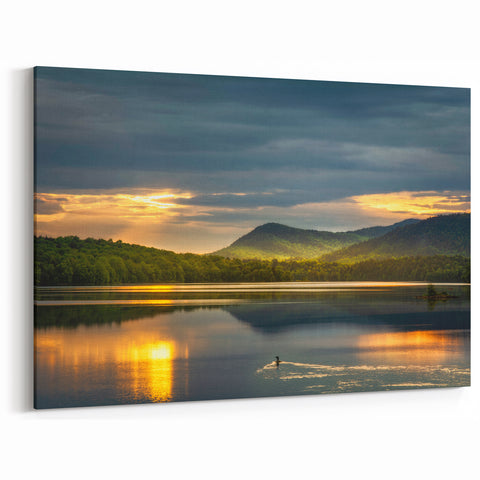 Adirondacks Nature Art – Peaceful Lake Sunset with Mountain Reflection