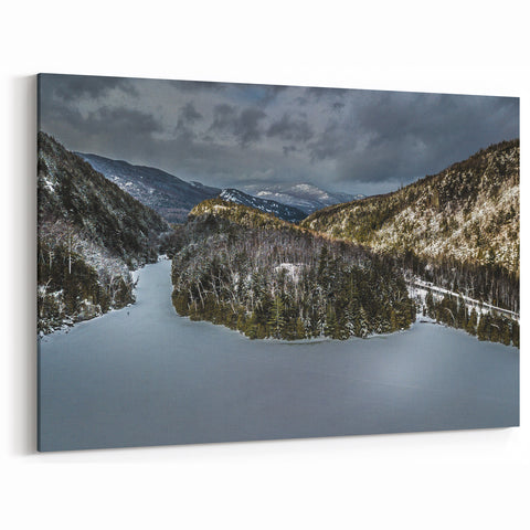 Adirondacks Wall Art – Majestic Winter Mountain Landscape with Frozen River