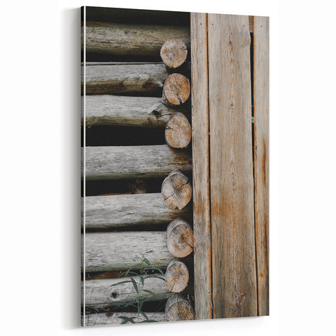 Rustic Wall Art - Weathered Log Cabin Wall Detail, Farmhouse Decor Print