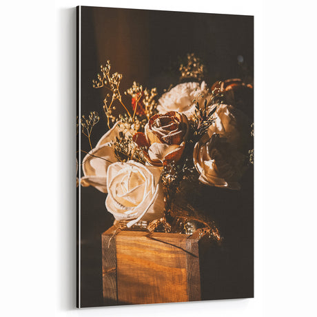 Rustic Wall Art - Farmhouse Floral Decor in Wooden Vase for Vintage Charm