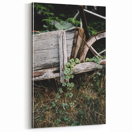 Rustic Wall Art - Vintage Wooden Cart with Green Vines for Farmhouse Decor