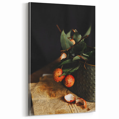 Rustic Wall Art - Still Life with Lychee and Leaves for Farmhouse Decor