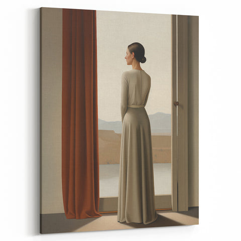 Electric Wall Art: Elegant Woman by the Window Minimalist Print