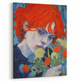 Electric Wall Art: Red-Haired Woman with Flowers Vibrant Art Print