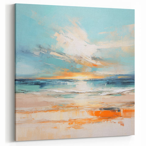 Coastal Wall Art – Vibrant Sunset Beach Ocean Art Print for Nautical Décor