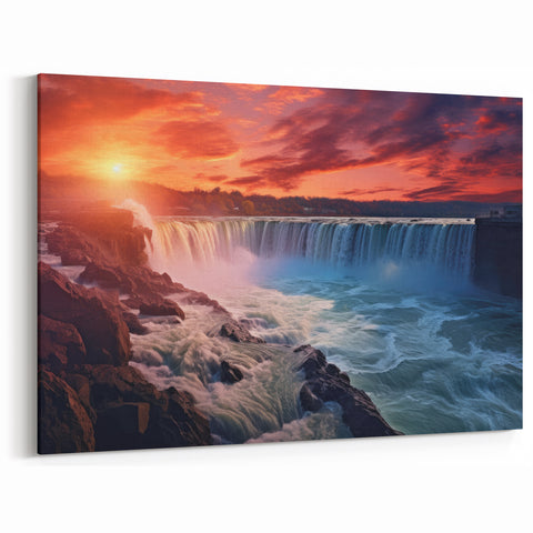 Niagara Falls Acrylic Glass Art - Fiery Sunset Scenic Print