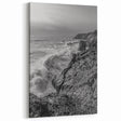 Coastal Wall Art - Black and White Ocean Waves on Rocky Shoreline Print