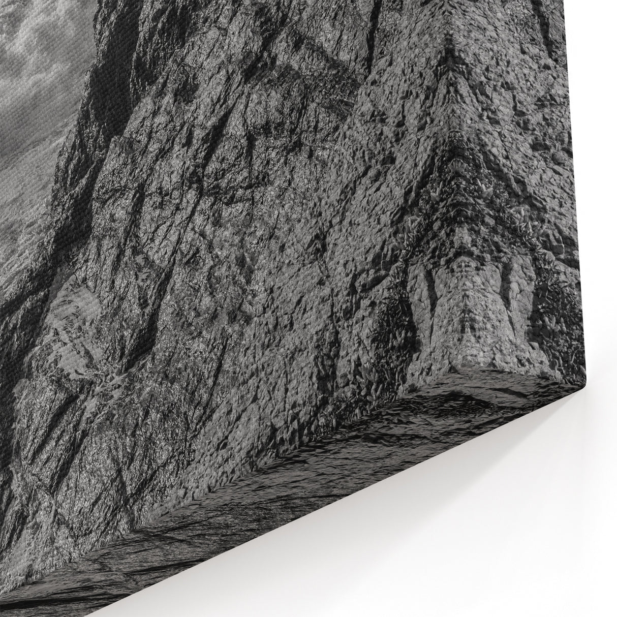 Coastal Wall Art - Black and White Ocean Waves on Rocky Shoreline Print