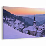 Slovakia Scenery Prints – Snowy Village Sunrise Slovakia Canvas Art