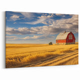 Red Barn in Golden Wheat Fields - North Dakota Scenic Art & Canvas Prints