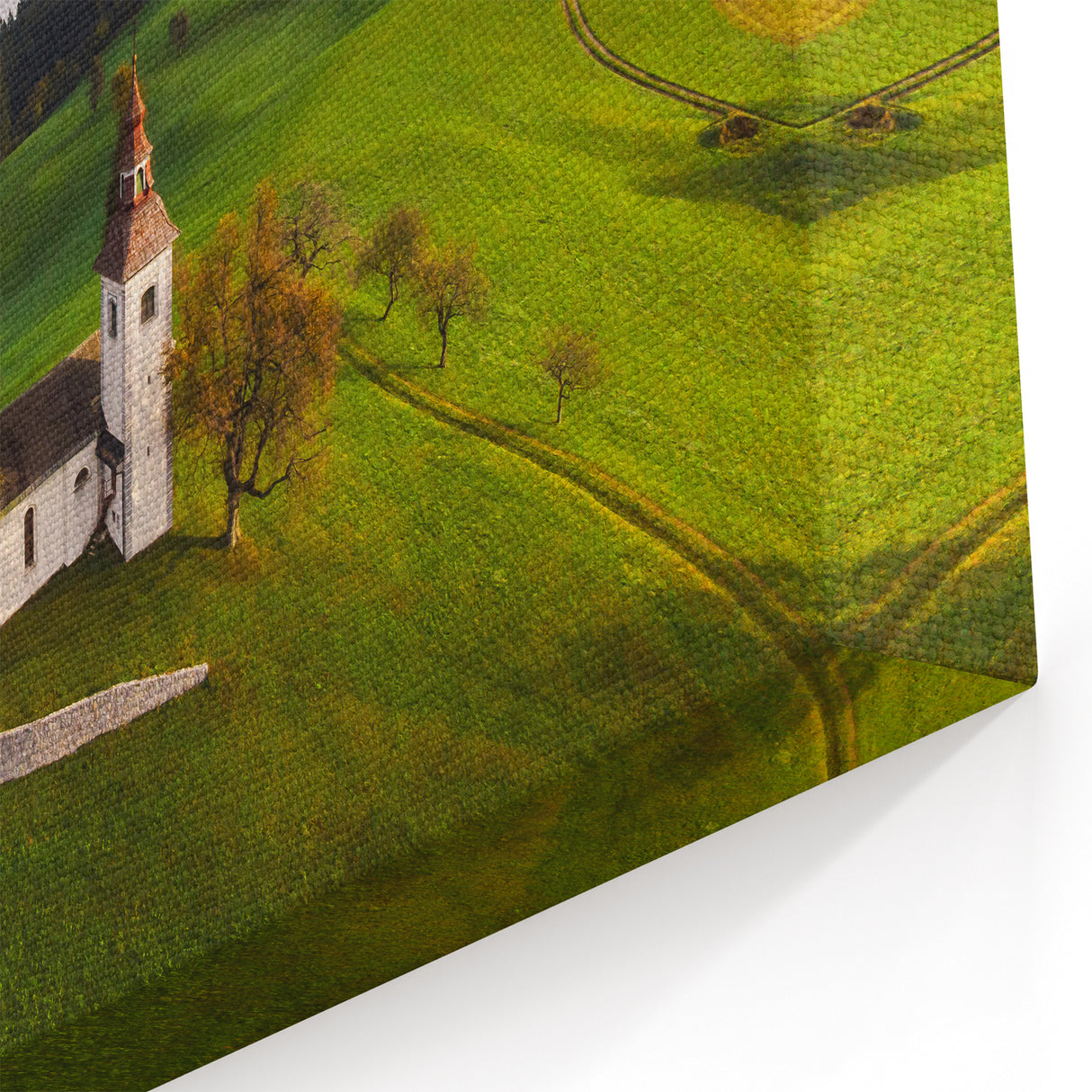 Slovenia Landscape Art - Misty Hillside Church Canvas