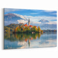 Slovenia Scenery Canvas - Lake Bled Autumn Reflection Art
