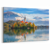 Slovenia Scenery Canvas - Lake Bled Autumn Reflection Art