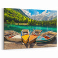 Slovenia Wall Art - Colorful Boats on Alpine Lake Canvas