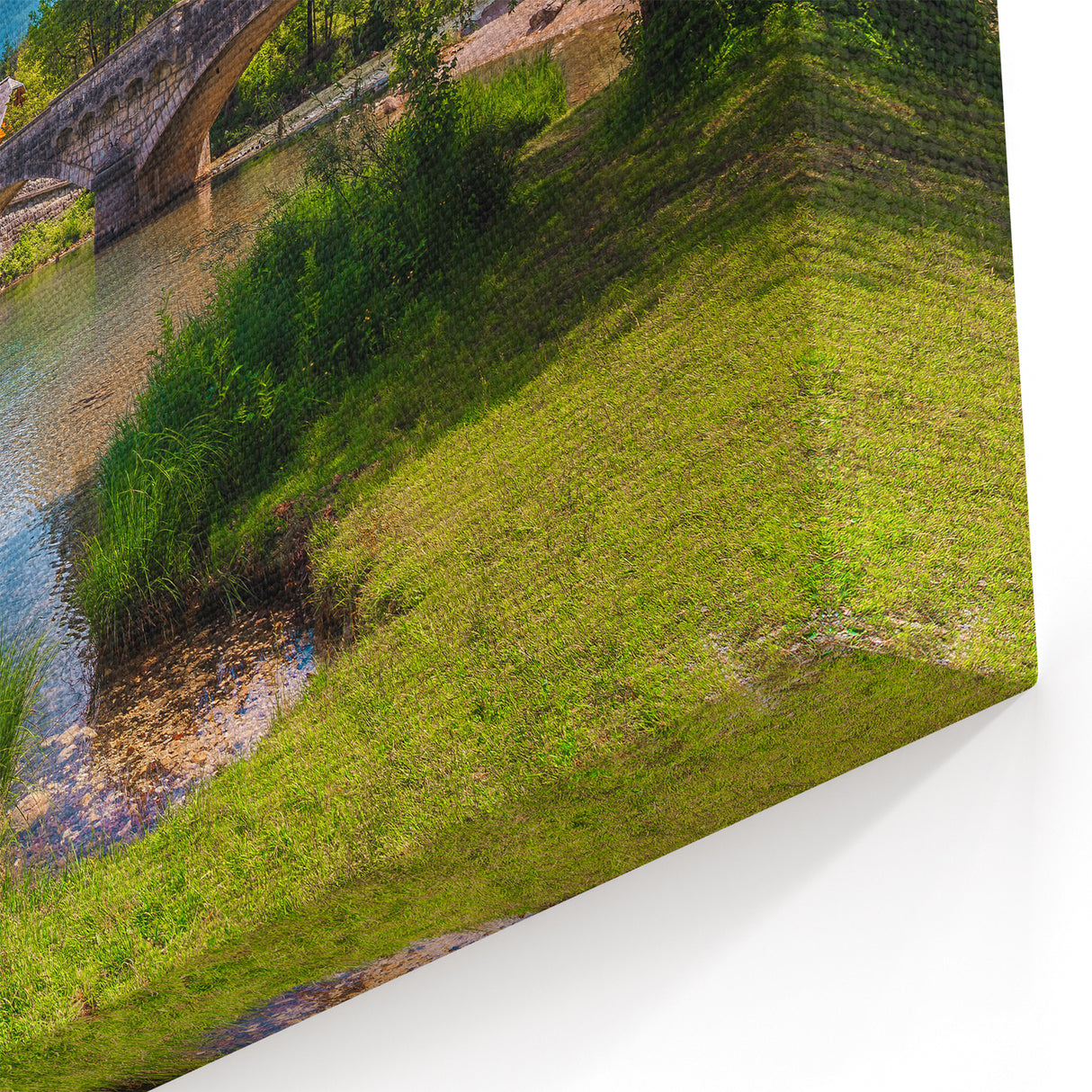 Slovenia Framed Art - Bridge and Church by Lake Canvas