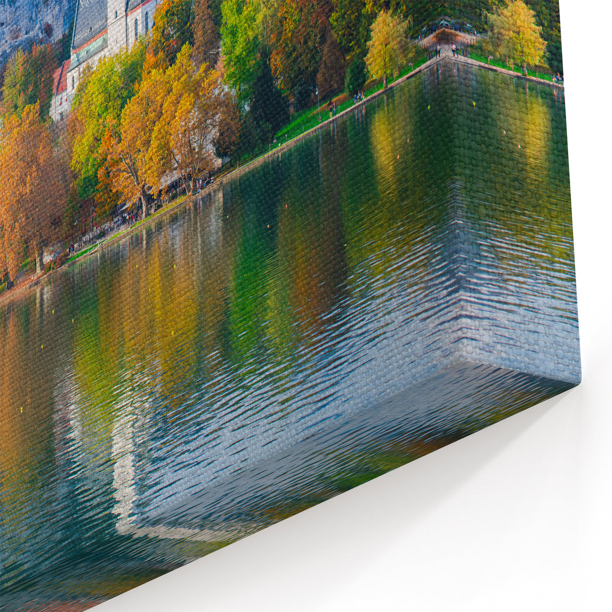 Scenic Slovenia Prints - Autumn Church by Lake Canvas Art