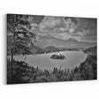 European Scenery Wall Art - Black and White Lake Bled Canvas
