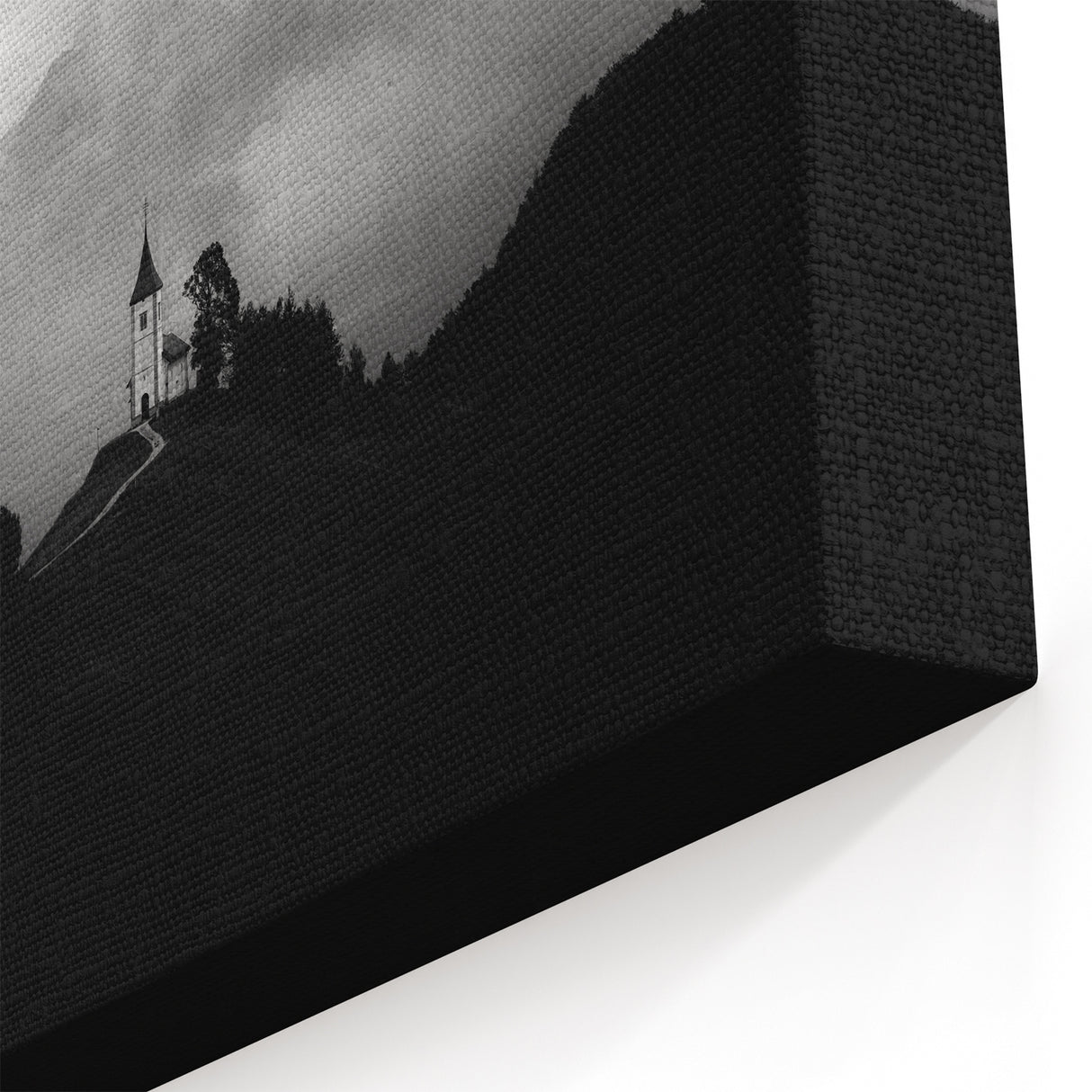 Slovenia Wall Art - Misty Chapel in Black and White Canvas