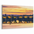 Framed Andalucía Art - Illuminated Roman Bridge at Sunset Reflection
