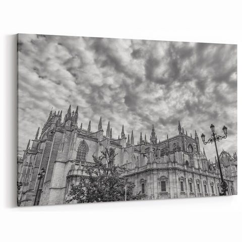 Andalucía Cityscape Art - Gothic Cathedral in Black and White