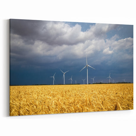 Ukraine Landscape Art – Wind Turbines and Wheat Field Ukraine Canvas Print