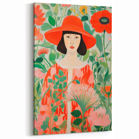 Maximalist Wall Art - Bold Floral Portrait with Red Hat - Vibrant Decor